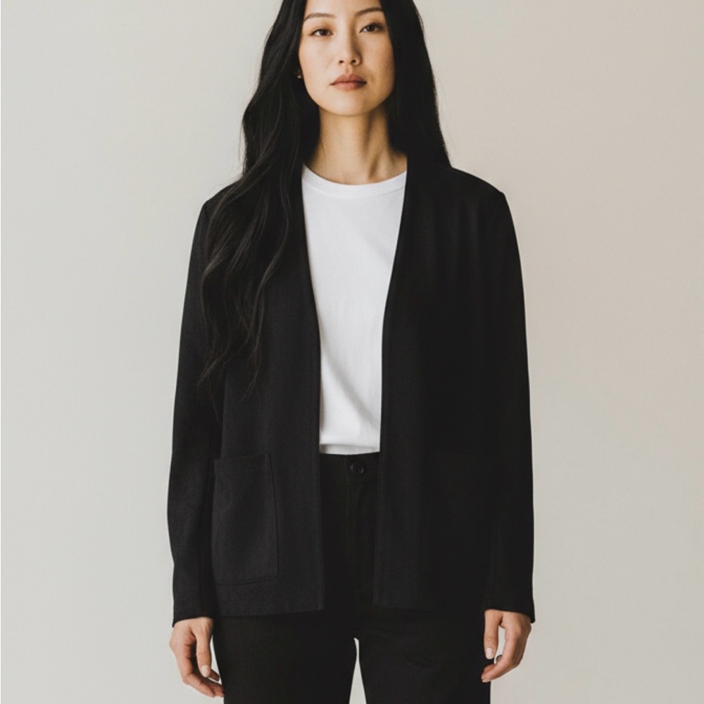 Black Blazer Industry Womens Black Faux Leather Open Front nwt